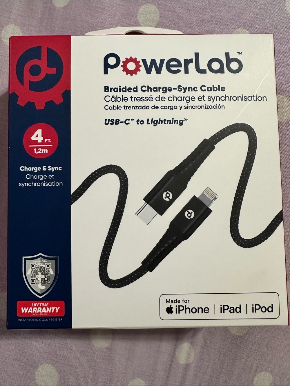 Black Braided USB-C to Lightning Cable - 4 ft